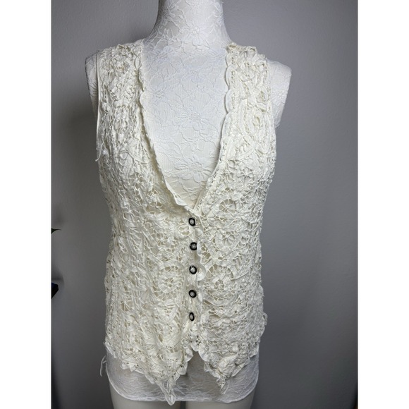 Christine Parker Jackets & Blazers - Vintage Christine Parker Women M Cream Vest Cottagecore Crochet Lace